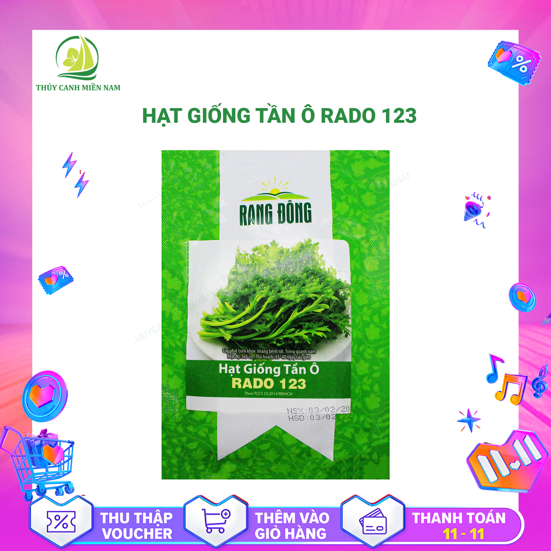 [Có hướng dẫn ươm] Hạt giống tần ô RADO 123 | Giống khoẻ, tỉ lệ nảy mầm đến 90% (20g)