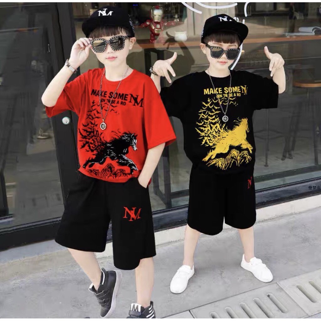 (15-30kg)Bộ cộc tay bé trai, phong cách hàn quốc,bộ đồ bé trai dáng thể thao hình ngựa, thun cotton Cizishop