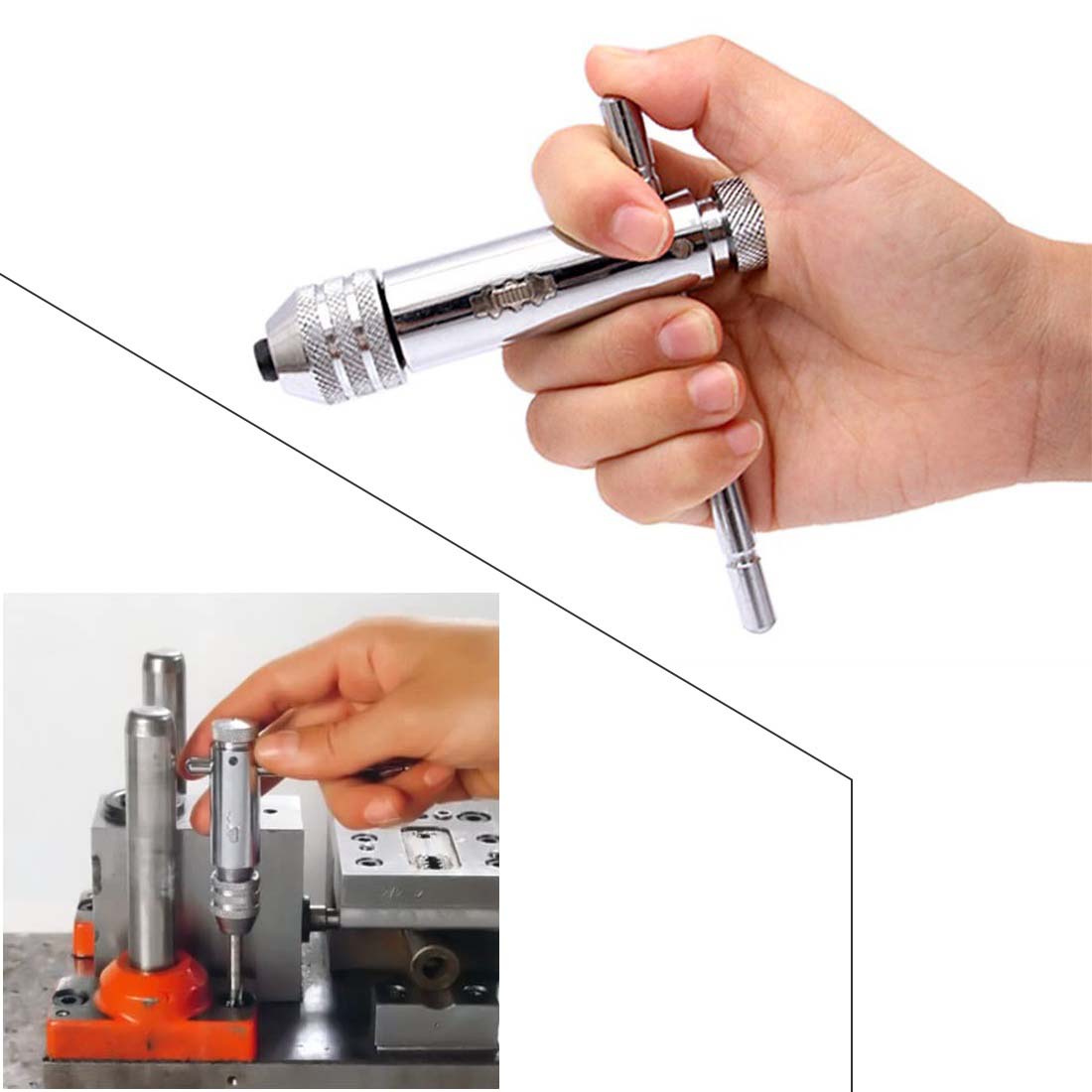 Tay siết lực taro tự động bánh cóc, hàm kẹp đều chỉnh linh hoạt M5-M12 - Taro tự động, tay quay taro chữ T, mũi taro tay