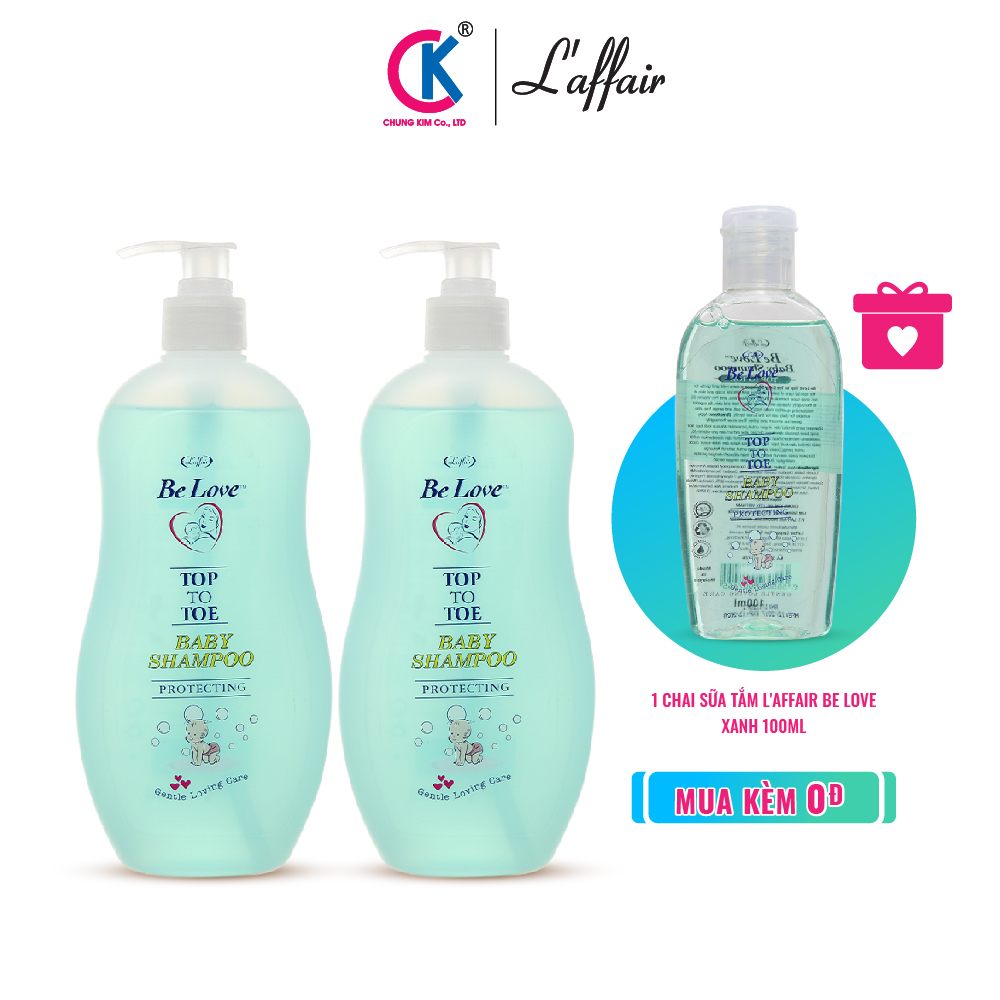 [Tặng kèm sữa tắm] Combo 2 Sữa Tắm Gội dịu nhẹ cho bé L'affair Be Love Protecting chiết xuất thảo mộc thiên nhiên 500ml