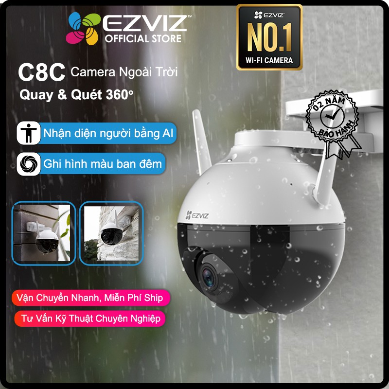 Camera IP WIFI PT C8C, C8W EZVIZ 2.0MP Ngoài Trời Xoay  360 Full Cao Cấp