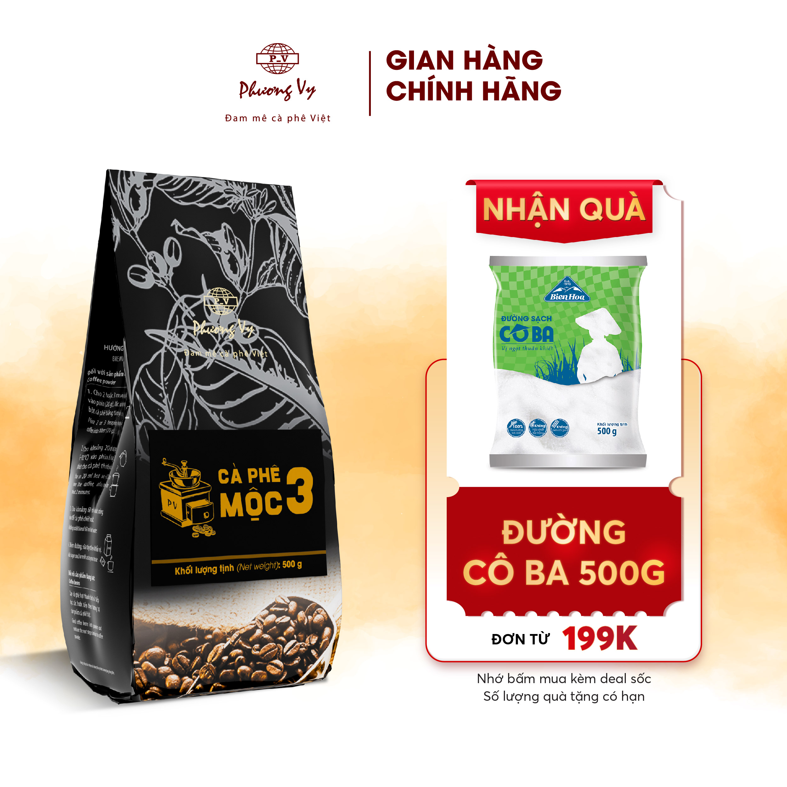 Cà Phê Nguyên Chất Mộc 3 500g hương vị đậm đà, dành cho pha phin, Phương Vy Coffee