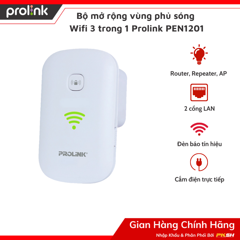 Bộ mở rộng vùng phủ sóng wifi 3 trong 1 prolink pen1201 - hàng chính hãng