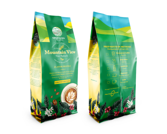 Cà phê sạch fine robusta mountain view nông trại green acres lâm đồng