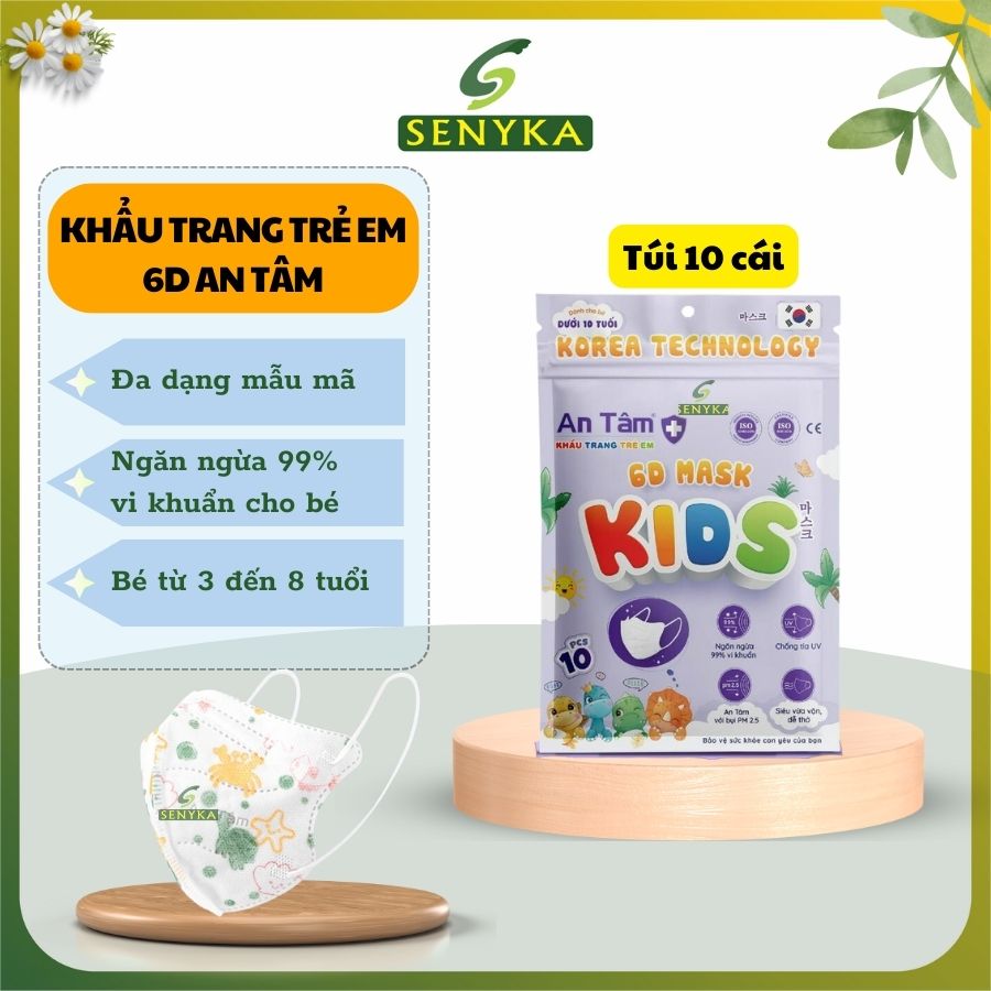  Combo 100 Cái Khẩu trang cho bé 6d An Tâm 3-8 tuổi mask ôm khít mặt không kích ứng nhiều hoạ tiết giúp bé thích thú đeo 