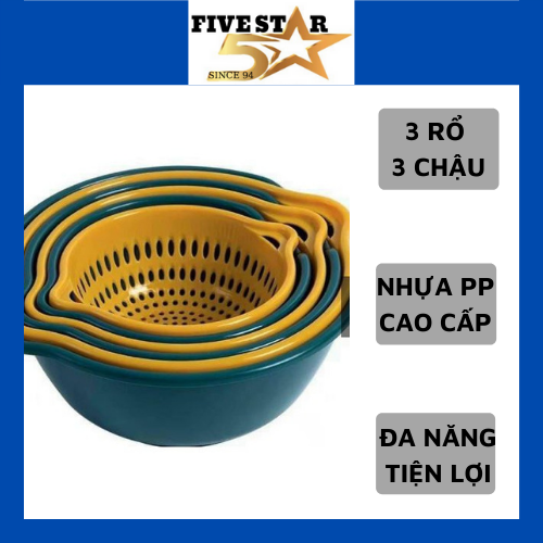 [ CÓ VIDEO ] [ CHẤT LƯỢNG TỐT ] SET 6 MÓN RỔ KÈM CHẬU ĐA NĂNG CHẤT LIỆU NHỰA CAO CẤP - RỔ CÓ KHAY THOÁT NƯỚC ÚP CHÉN DĨA RỬA RAU CỦ QUẢ RÁO NƯỚC CỰC TIỆN LỢI