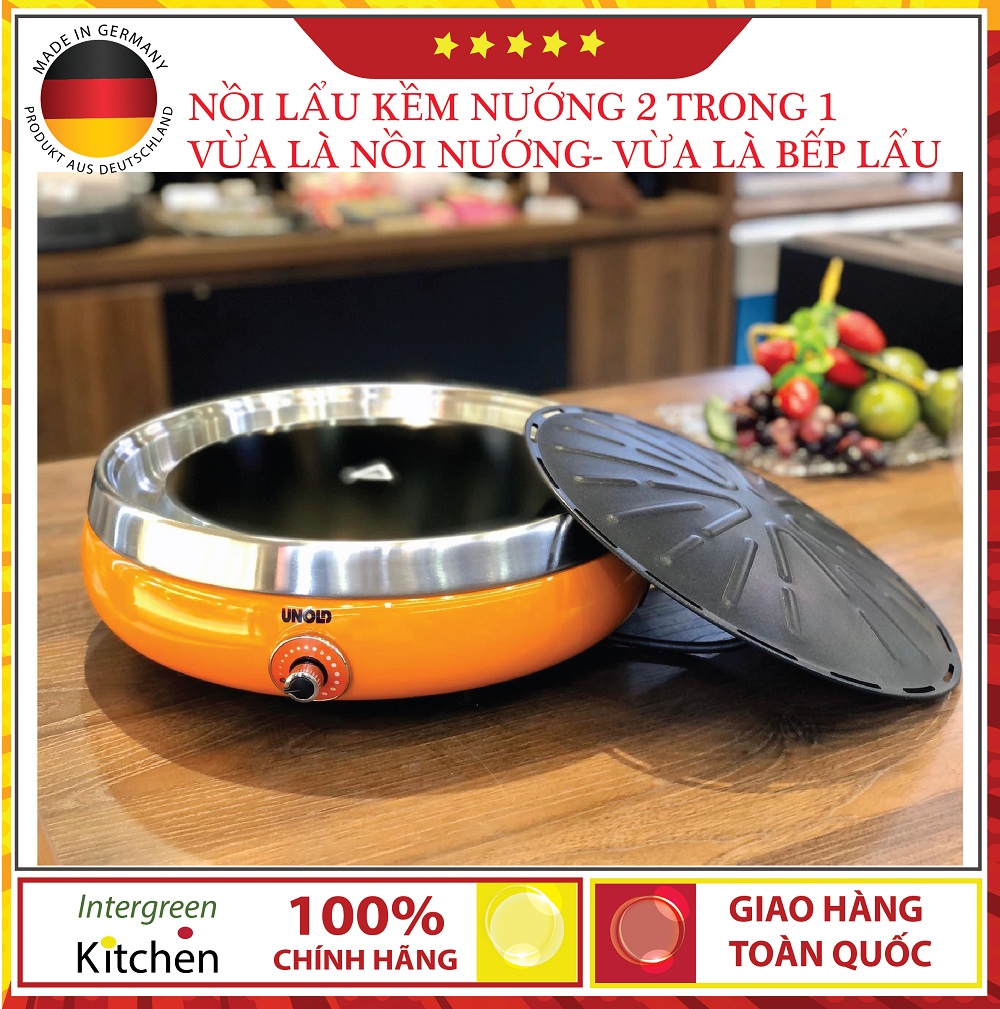 Nồi Lẩu Nướng Unold 48746 Asia 2 Trong 1 vừa là nồi Lẩu vừa là nồi Nướng, hàng Đức. dạng lẩu tự sôi và nướng cực ngon