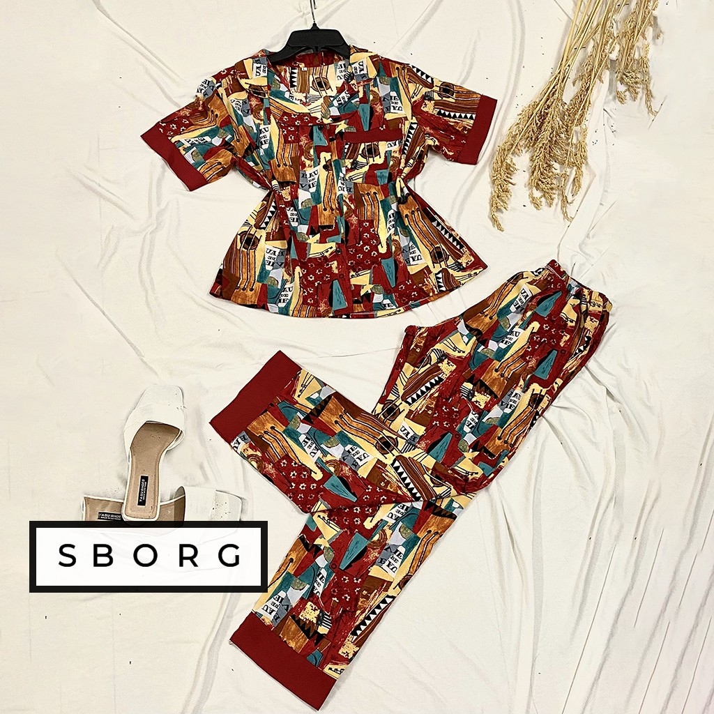 Bộ mặc nhà trung niên SBORG pijama nữ chất lụa hongkong cao cấp tay ngắn quần dài có túi bigsize từ 50-75kg quà tặng mẹ