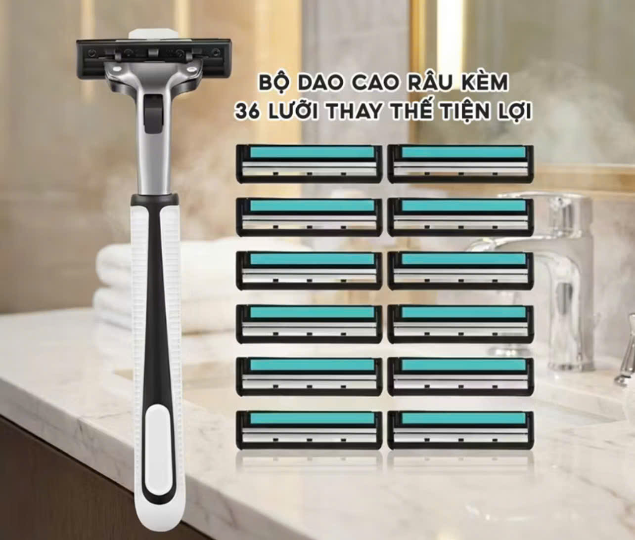 COMBO Dao Cạo Râu kèm 36 Lưỡi Dao Cạo Thay Thế Tiện Lợi, Bàn Cạo Râu Êm Ái Không Gây Xước Da