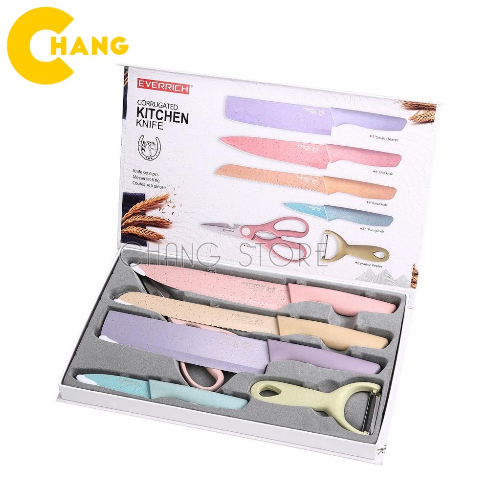 Bộ dao kéo everrichh lúa mạch xịn sò 6 chi tiết. bộ dao lúa mạch 6 món tiện dụng siêu sắc bén nhiều màu