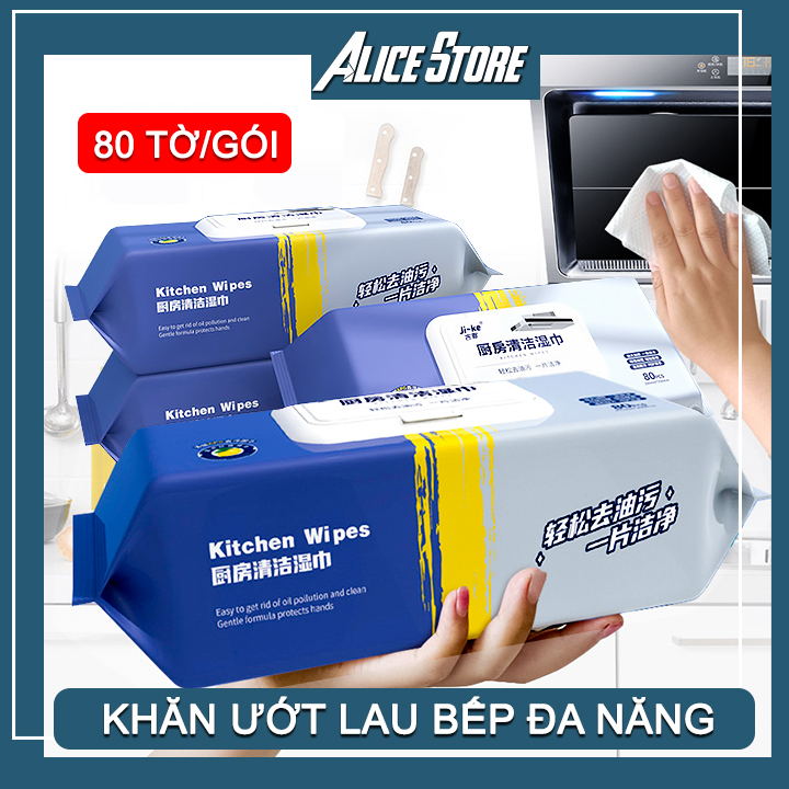 Khăn ướt lau bếp đa năng gói 80 tờ hương chanh thơm mát , khăn giấy ướt lau bếp giúp loại bỏ dầu mỡ, khăn ướt đa năng siêu dai an toàn cho da