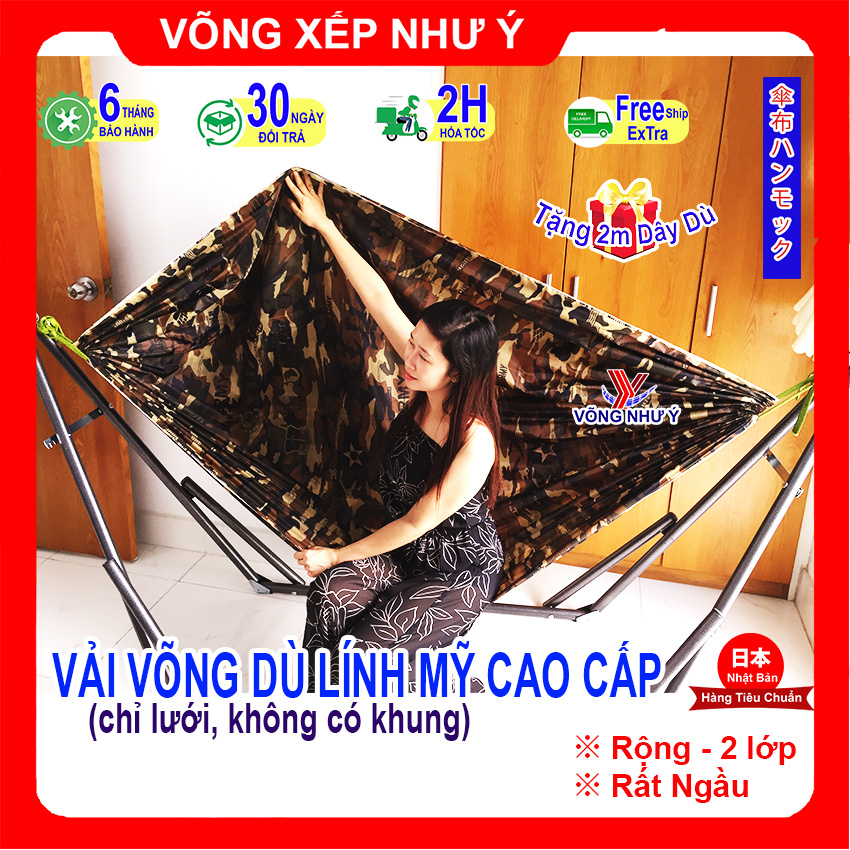 Vải võng dù 2 lớp cỡ đại cao cấp rộng thoáng, võng xếp vải dù lính mỹ cho giá võng người lớn đầy phong cách có tặng kèm 2m dây dù sản phẩm của võng xếp Như Ý