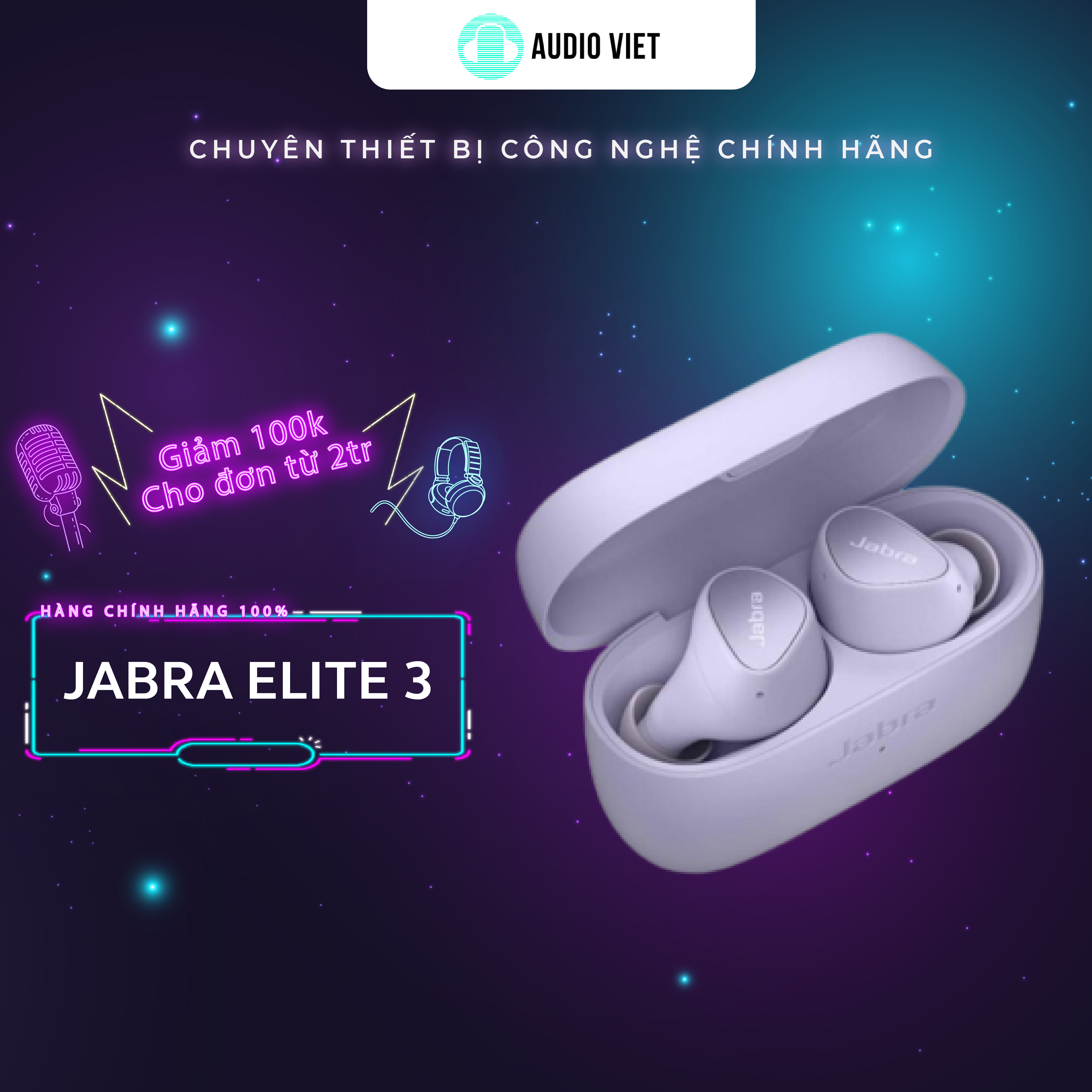 Tai nghe bluetooth jabra elite 3 | thương hiệu đan mạch | chống nước ip55 | công nghệ chống ồn từ jabra | nghe nhạc lên đến 28h | hàng chính hãng