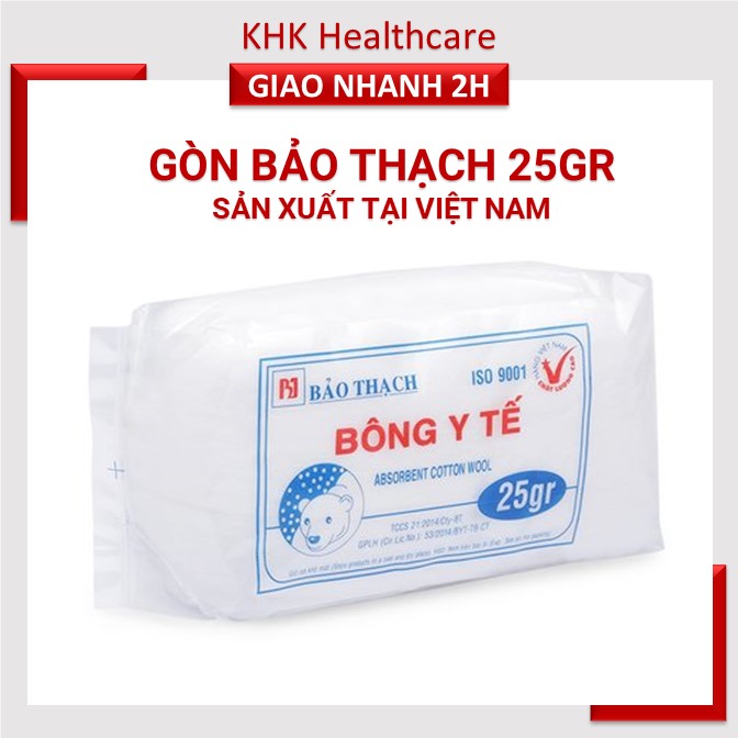 Bông gòn y tế Bảo Thạch sợi dài gói 25gr chưa tiệt trùng sản xuất tại Việt