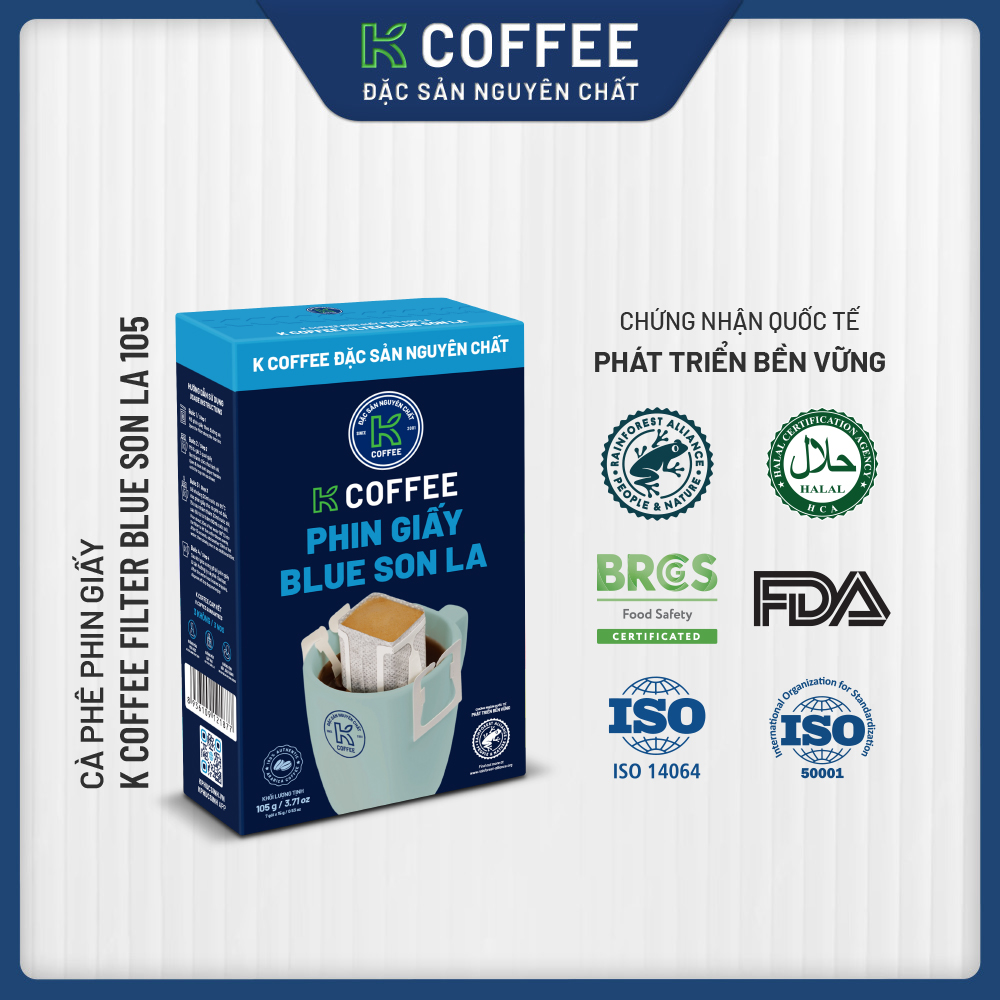 Cà Phê Phin Giấy K Coffee Filter Blue Son La 105g (100% Arabica) - Thương Hiệu K Coffee [COMBO 2]