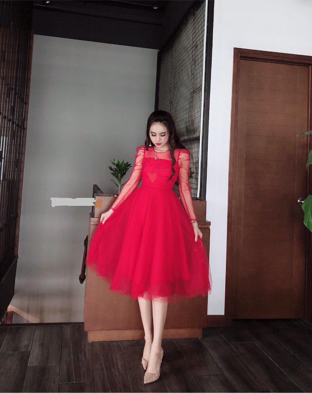 Đầm xòe lưới công chúa siêu cưng TV (Đỏ)