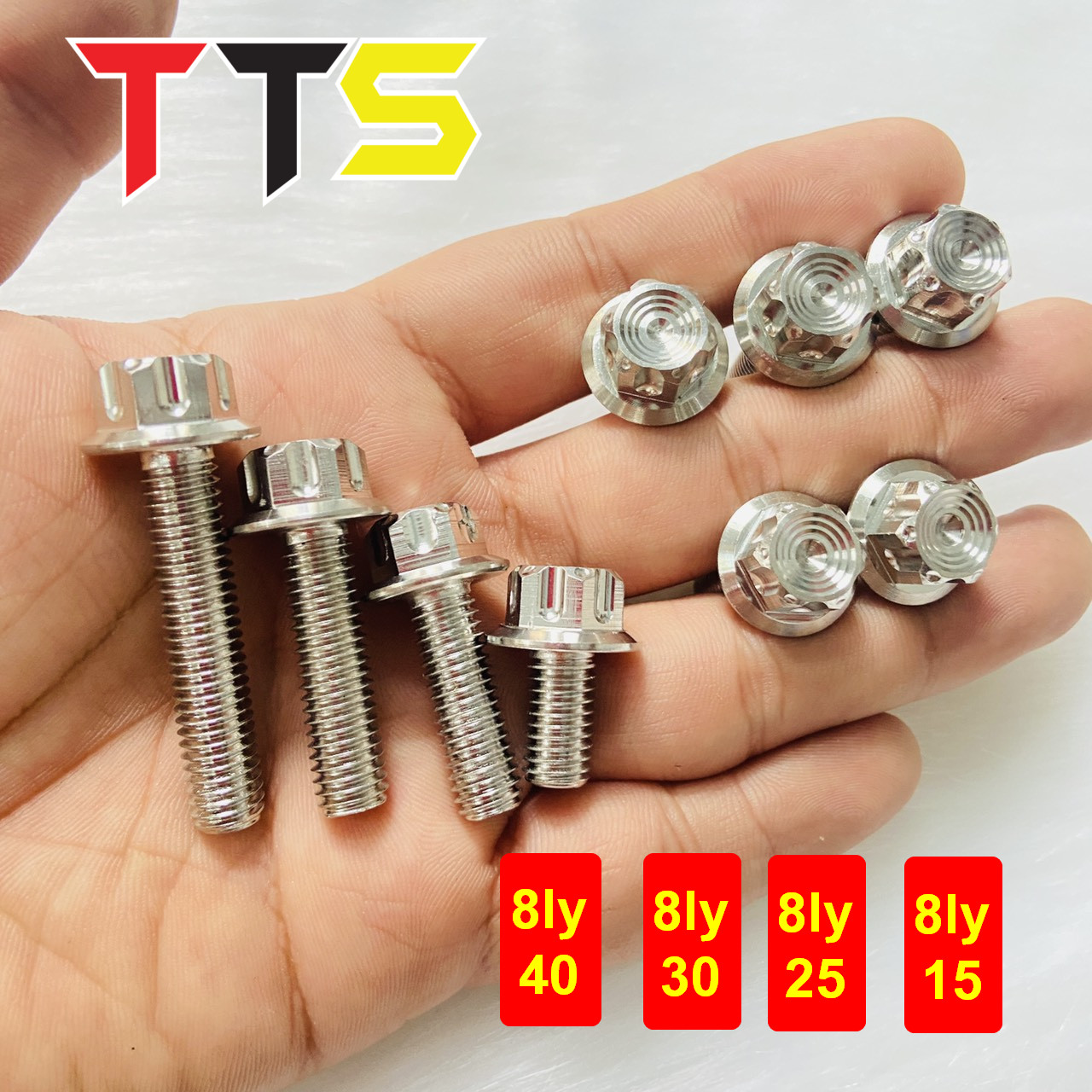 ( 8ly TRỤ V2 ) Ốc 8LY Salaya V2 size 8ly15, 8ly25, 8ly30, 8ly40 lắp gác chân, treo pô, ghi đông xe m