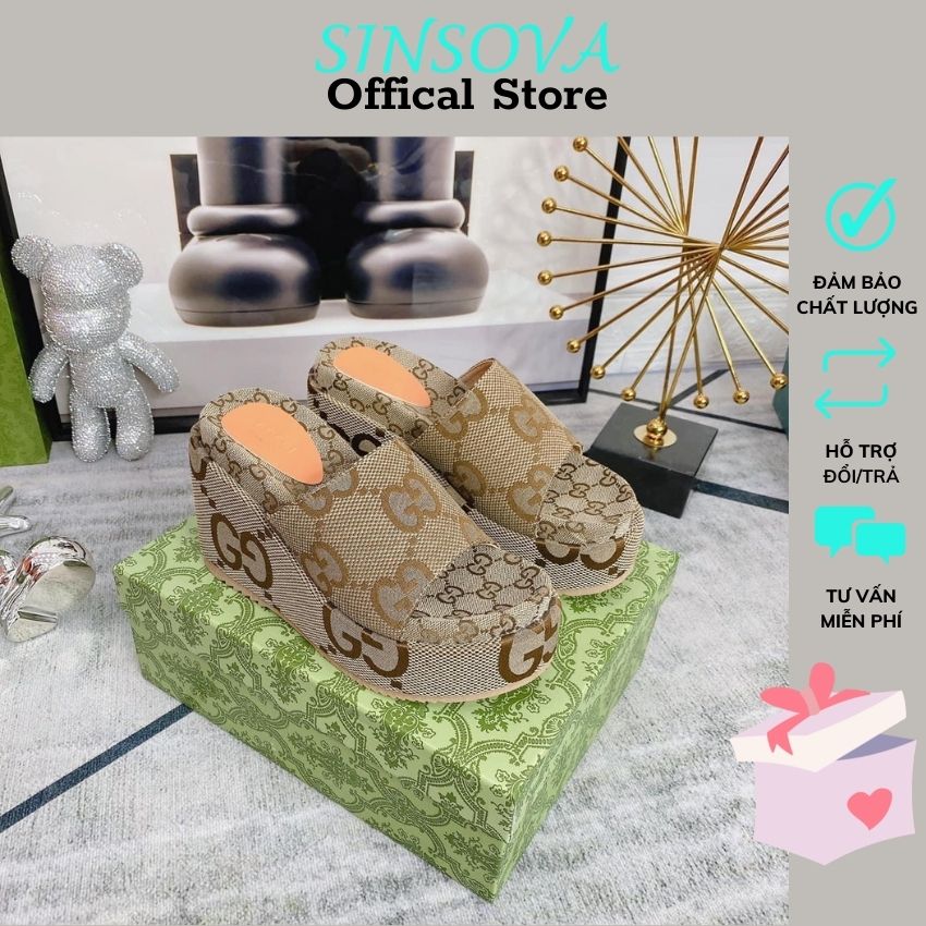 Dép lê nữ thời trang xuồng gucci nâng đế 9p mẫu mới fullbox form to đi lùi