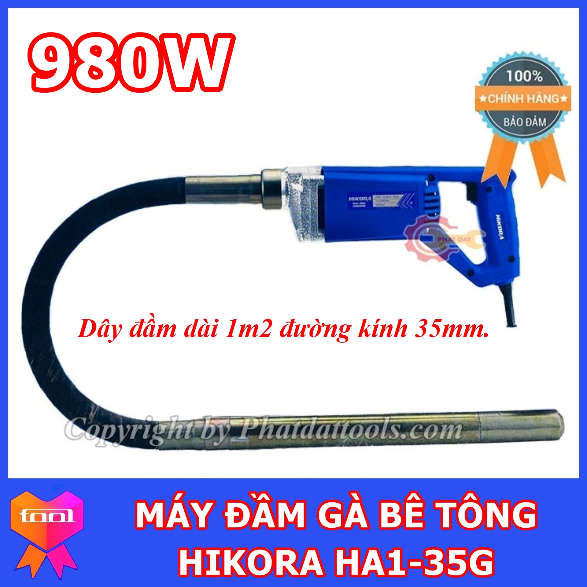Máy đầm dùi betong cầm tay hikora ha1-35g - kèm cả dây đầm 1m2 - bảo hành 6 tháng