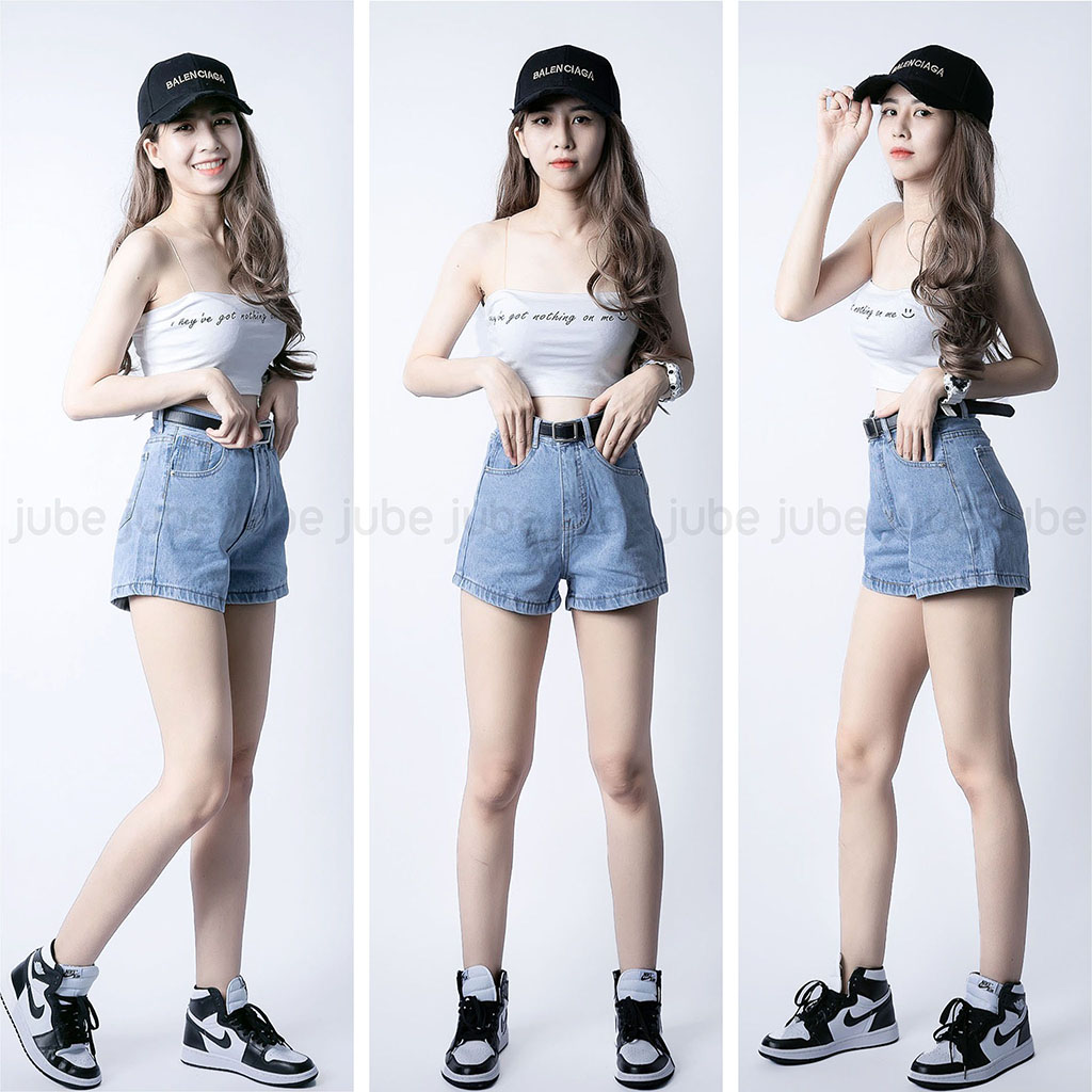 Quần short jean nữ lưng cao, quần đùi bò nữ trơn