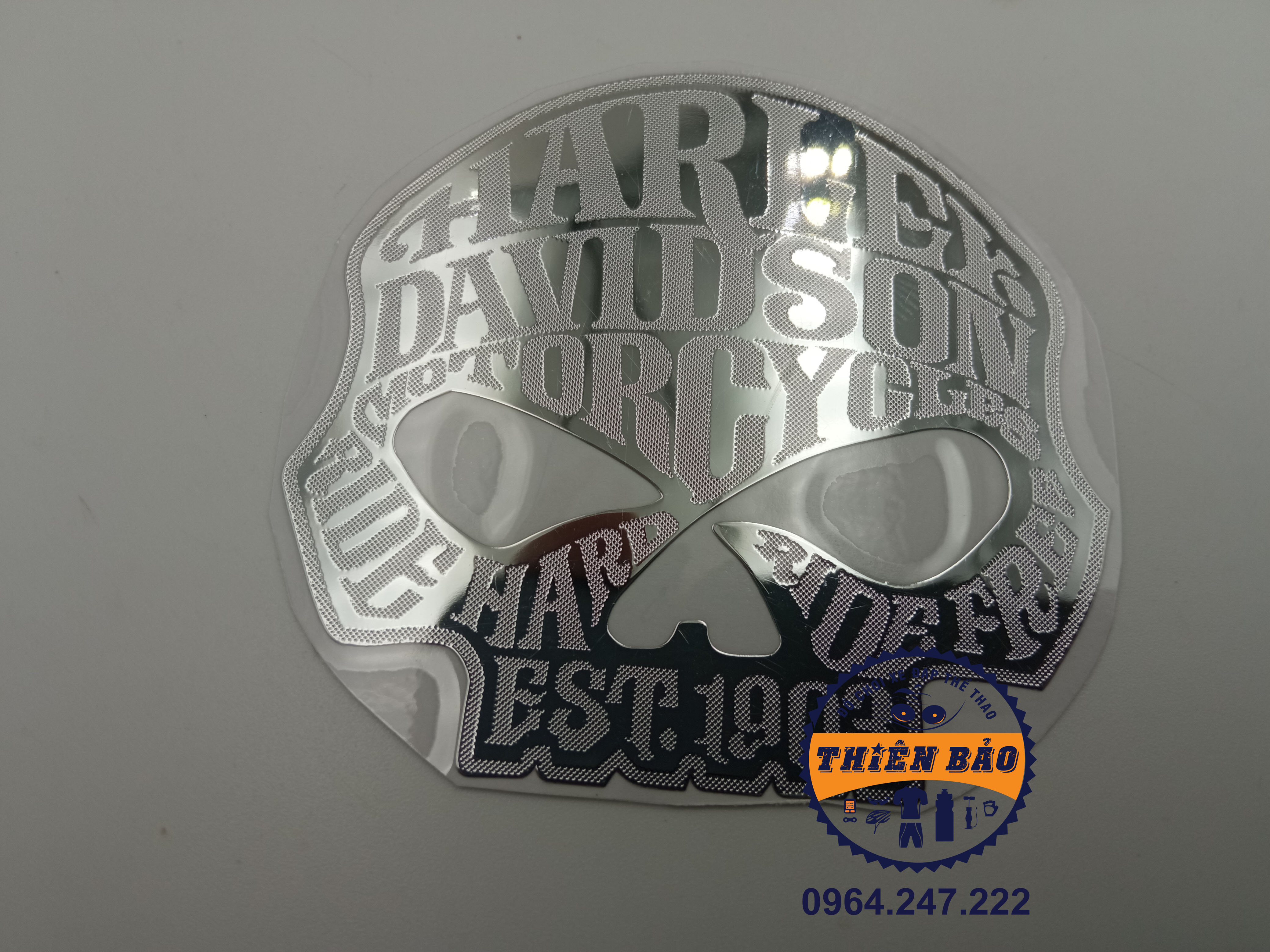 Decal dán xe, Tem dán xe Harley Davidson, stiker dán xe Đầu lâu Bạc #206