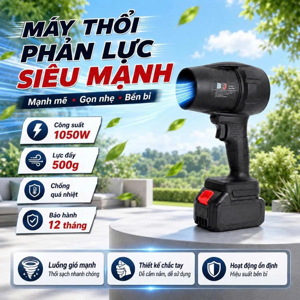 Máy Thổi Phản Lực Đa Năng 1050W Siêu Mạnh, Động Cơ Không Chổi Than, Không Dây, Thổi Bụi Lá Cây Vệ Sinh Ô Tô Gắn Chân pin Phổ Thông Makita