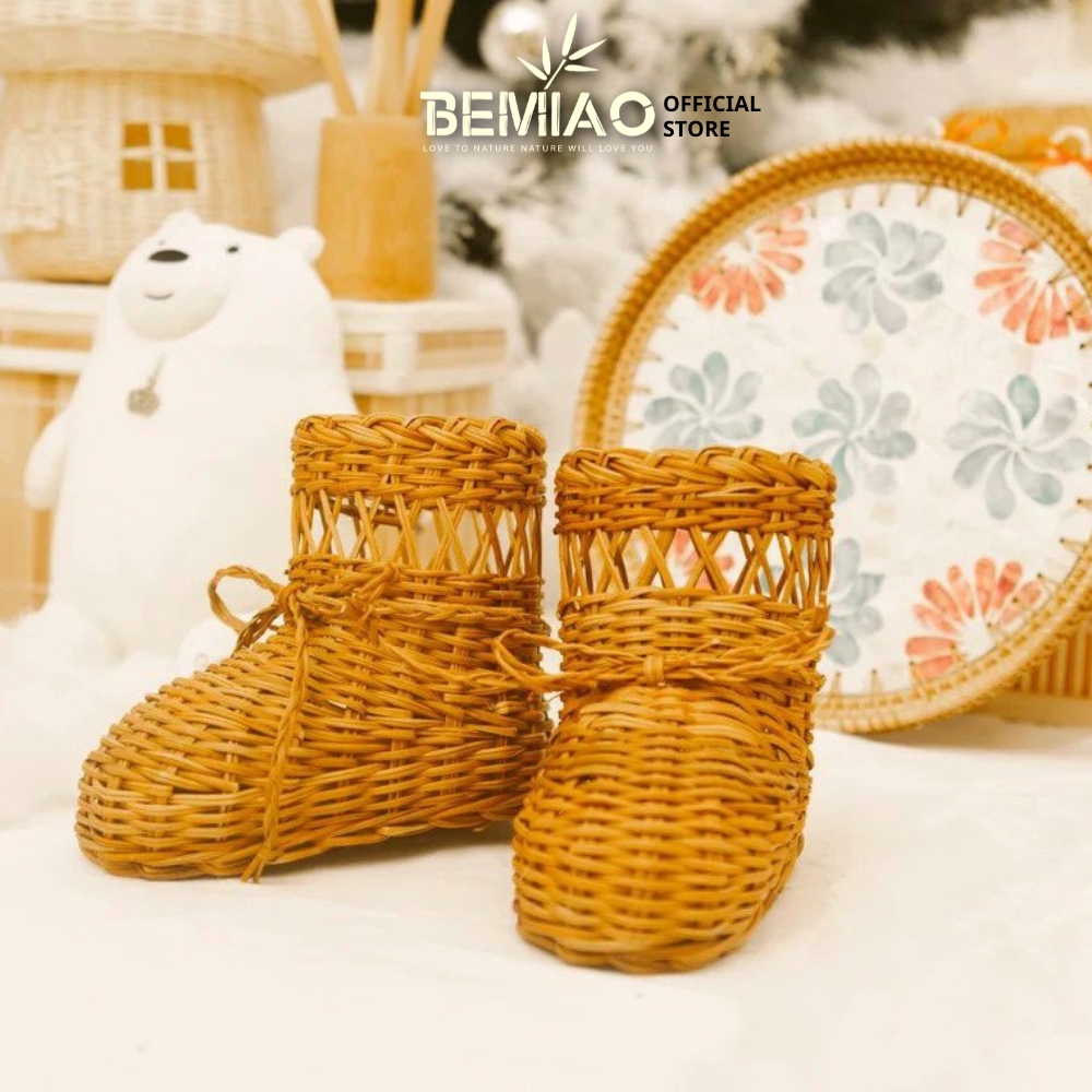 Ủng mây đồ trang trí cây thông Noel Giáng sinh Decor trang trí nhà thủ công mỹ nghệ Bemiao shop