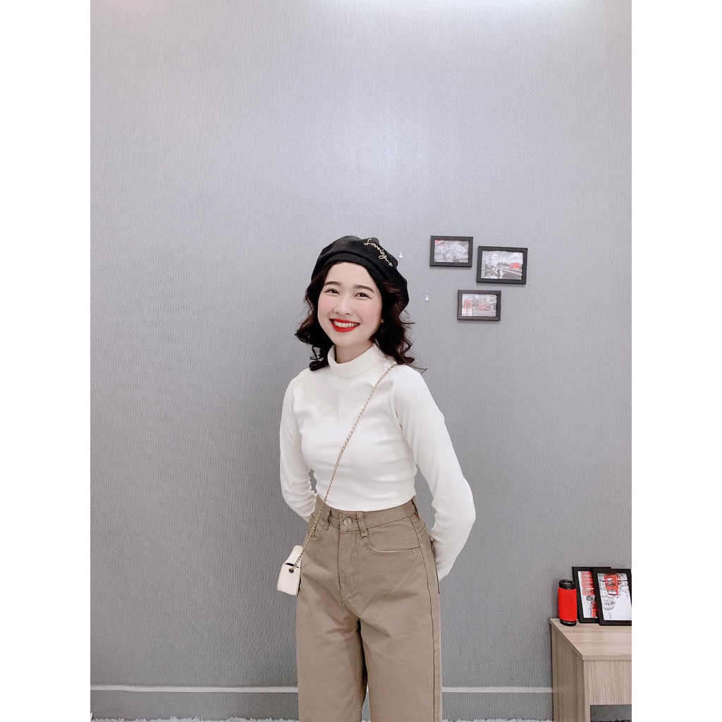 Áo thun nữ tay dài croptop cổ lọ "CROPTOP CỔ LỌ"