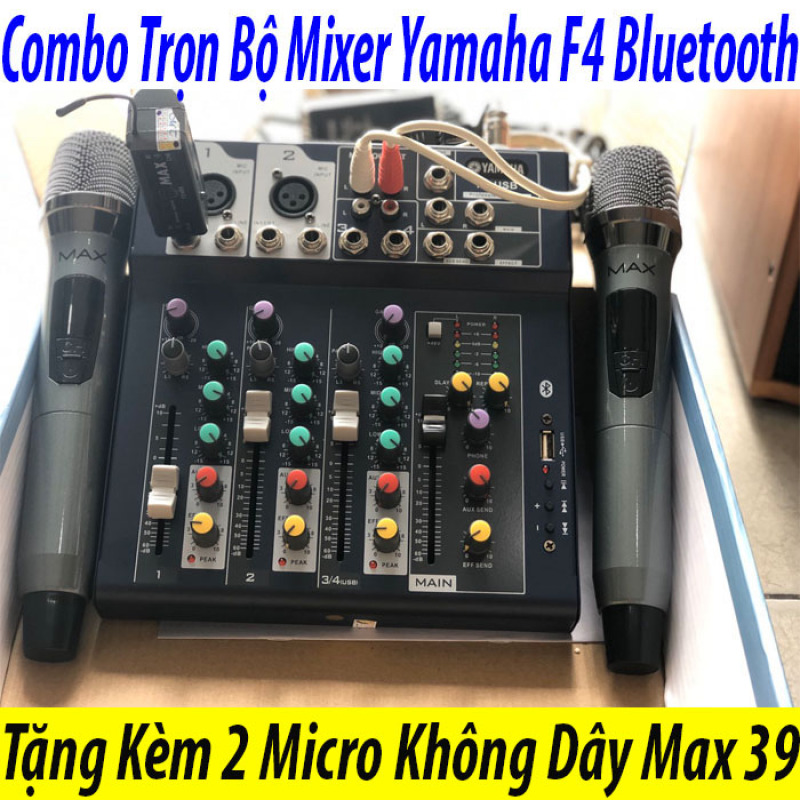 Trọn bộ thu âm mixer f4 bluetooth mixer yamaha f4 + micro max39 không dây hát karaoke-livestream rất hay bộ mixer yamaha g4 bộ mixer yamaha g4 usb kèm cặp micro không dây và dây cáp av độ nhạy tốt chất âm hay bh 12t