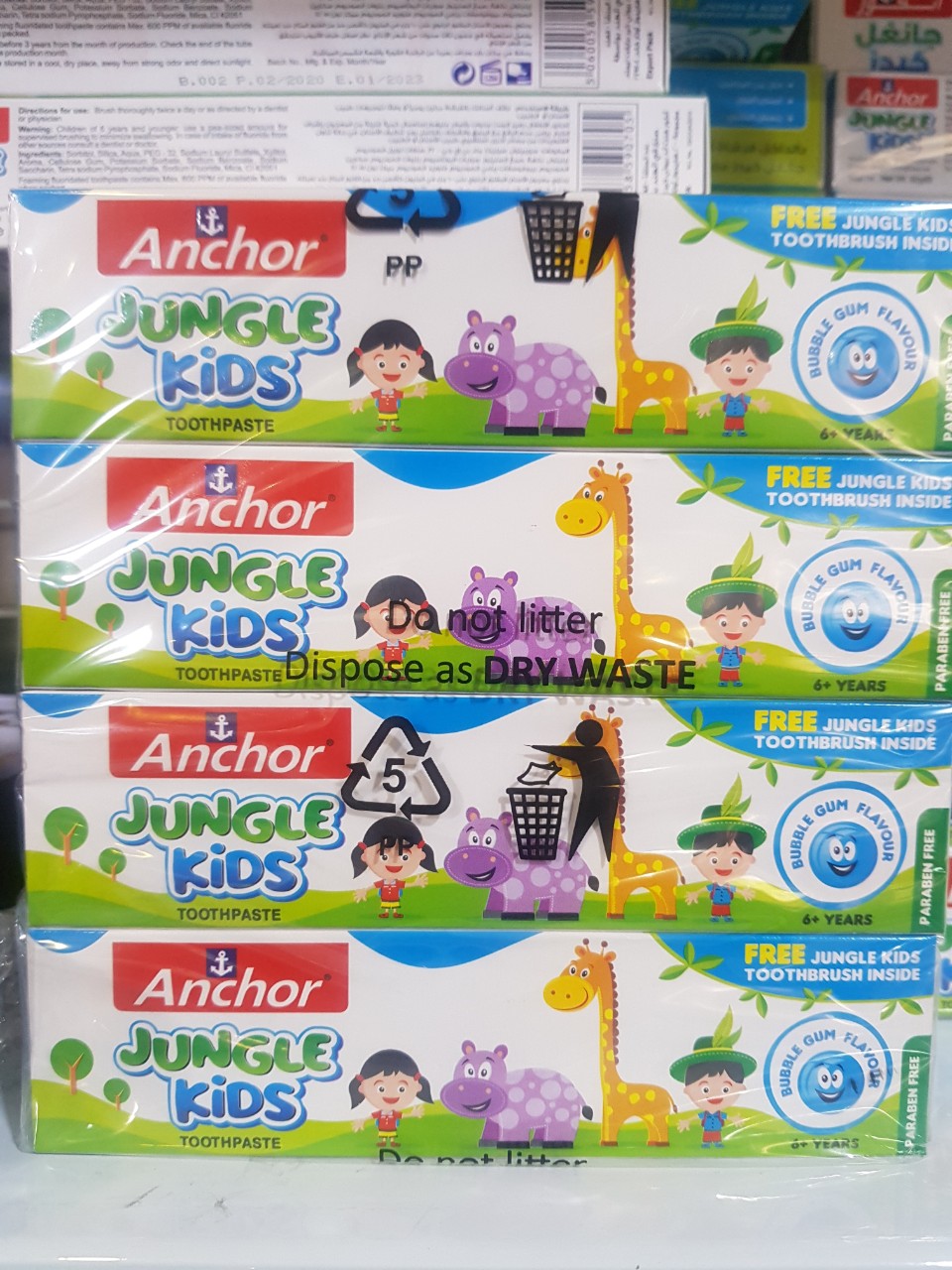 Combo lốc 8 hộp Kem đánh răng trẻ em từ Anchor Jungle Kids 50g Vị Singum