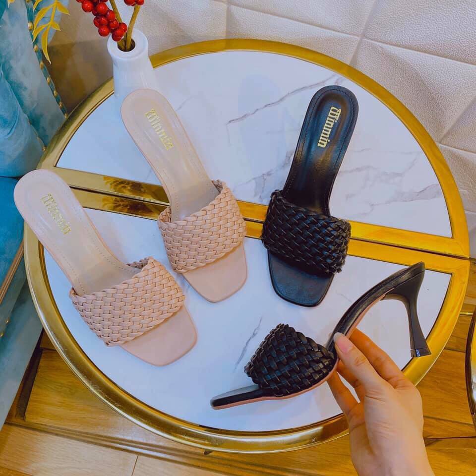 Dép cao gót coi đan thời trang, guốc nữ mang êm chân, dép cói chuẩn size 35-40 đủ màu gót cao 7p