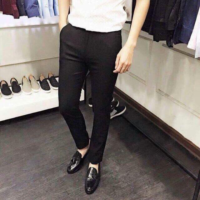 Quần Tây Nam Đen Vải Chống Xù, Quần Âu Nam Hàn Quốc Co Giãn 4 Chiều (Đen)