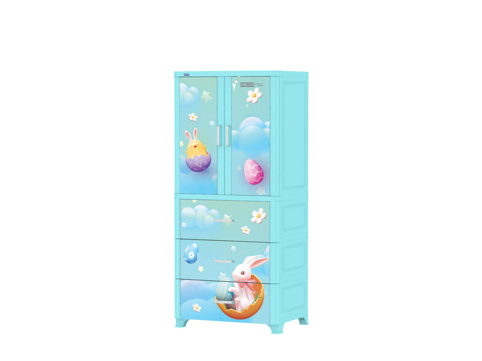 Tủ quần áo WING 2C-3 Ngăn, tủ nhựa Duy Tân, thiết kế 2 cửa cánh, 3 ngăn kéo, tủ treo quần áo, tủ quần áo trẻ em và gia đình
