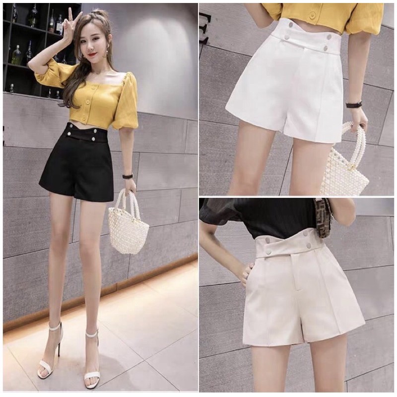 Quần short nữ lưng cao ZENA dáng đẹp Hàn Quốc 4 khuy khóa giữa Q037