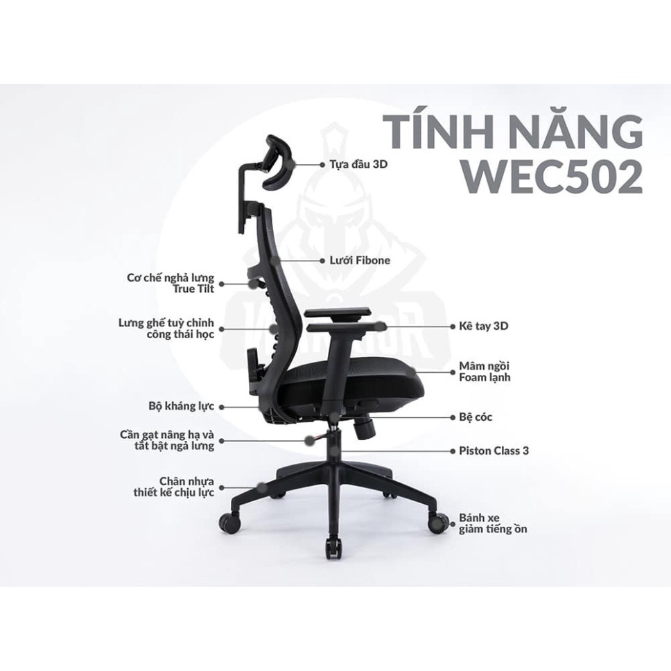 Ghế công thái học Warrior Hero series – WEC502 (Hàng chính hãng) Đen và Xám - Điều chỉnh lưng, bảo vệ cột sống