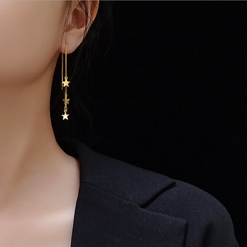 Bông Tai Chuỗi Dài Ngôi Sao Titan Ko Đen TT 3057