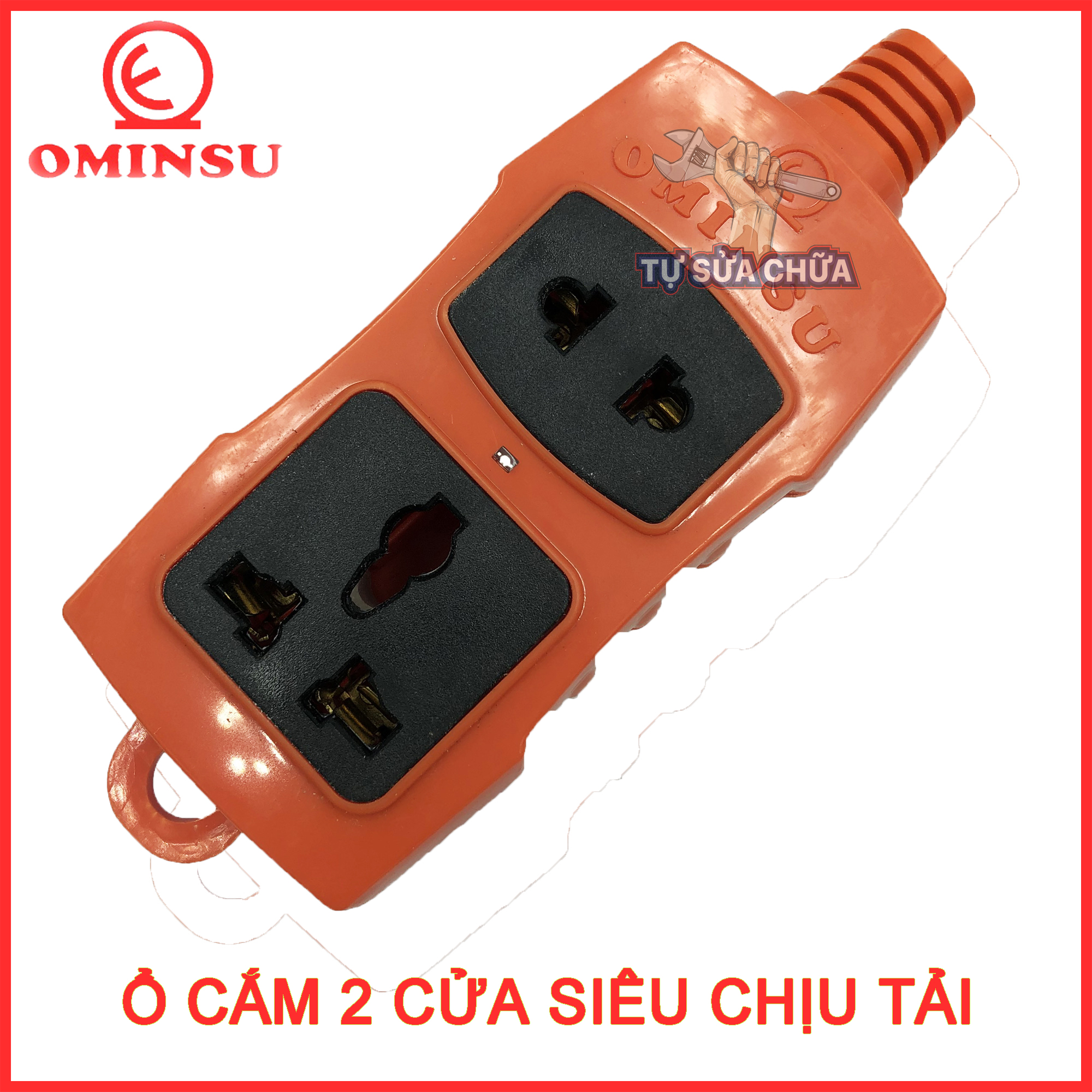 Ổ cắm 2 cửa siêu chịu tải 6500W Ominsu có lõi sứ chống cháy, lò xò tăng lực kẹp phích cắm, chất liệu nhựa cao cấp
