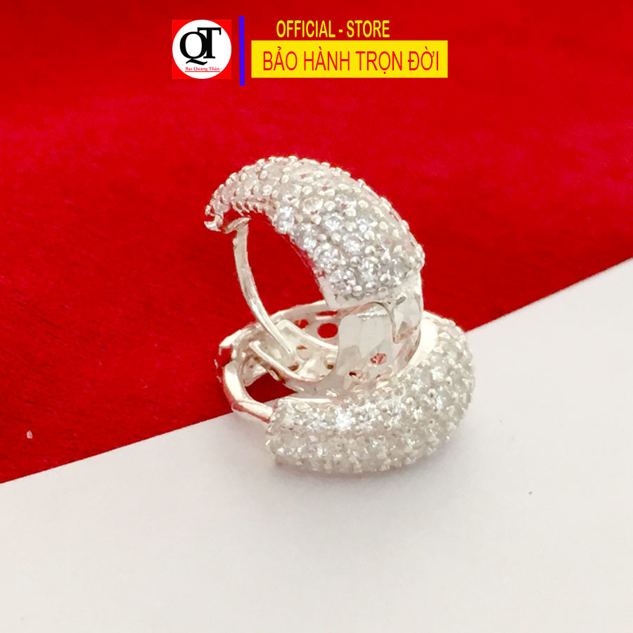 Bông tai nữ Bạc Quang Thản, khuyên tai nữ dáng tròn đeo sát tai gắn đá tấm cobic trắng sáng chất liệu bạc thật không xi mạ, không gỉ, không gây kích ứng da, dễ kết hợp trang phục, thích hợp đeo thời trang làm quà tặng - QTBT5