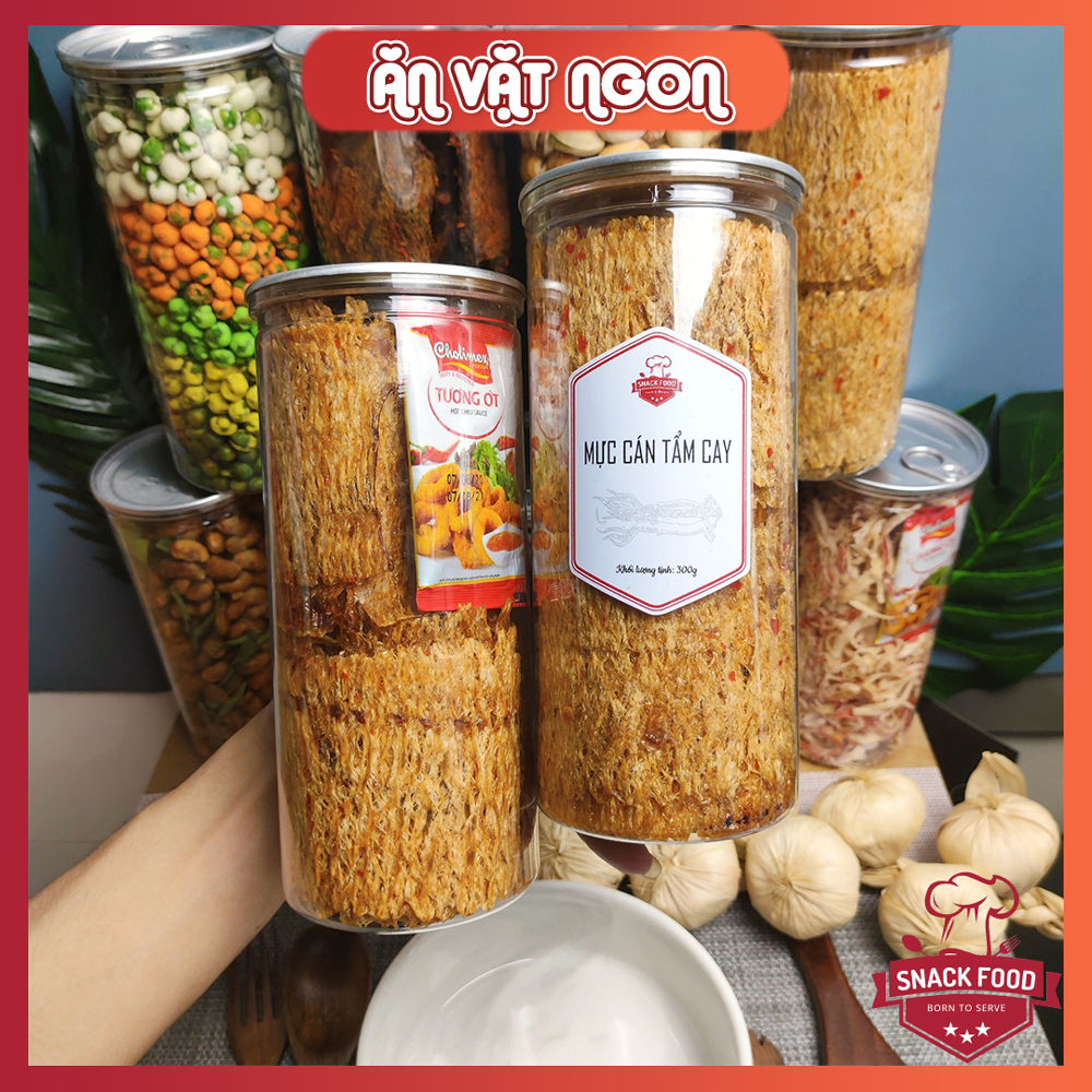 Mực cán tẩm gia vị cay, LOẠI 1, kèm tưởng ớt, hủ pet 300gr, Snack Food