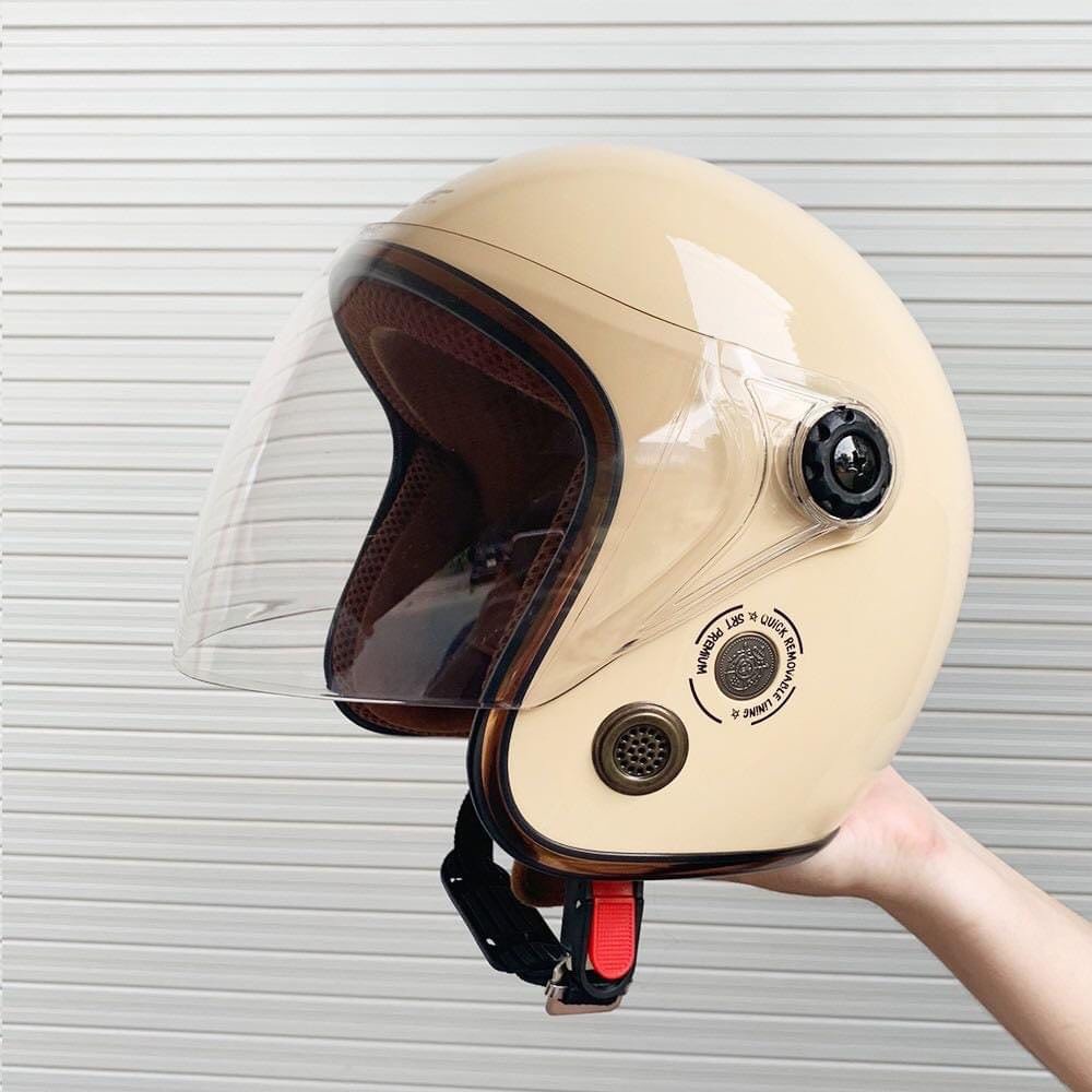 Mũ bảo hiểm nửa đầu tem gấu - 3/4 đầu kính dài thích hợp mùa covid