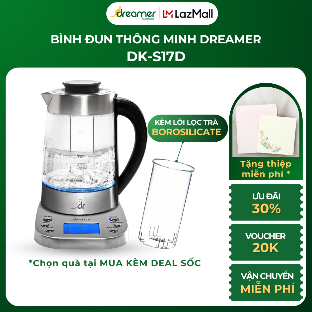 Bình Đun Nước Siêu Tốc Thông Minh Dreamer DK-S17D - Pha Sữa, Cà Phê, Giữ Ấm Linh Hoạt, Tặng Kèm Lõi Lọc Trà - Hàng Chính Hãng Úc - Bảo Hành 12 Tháng
