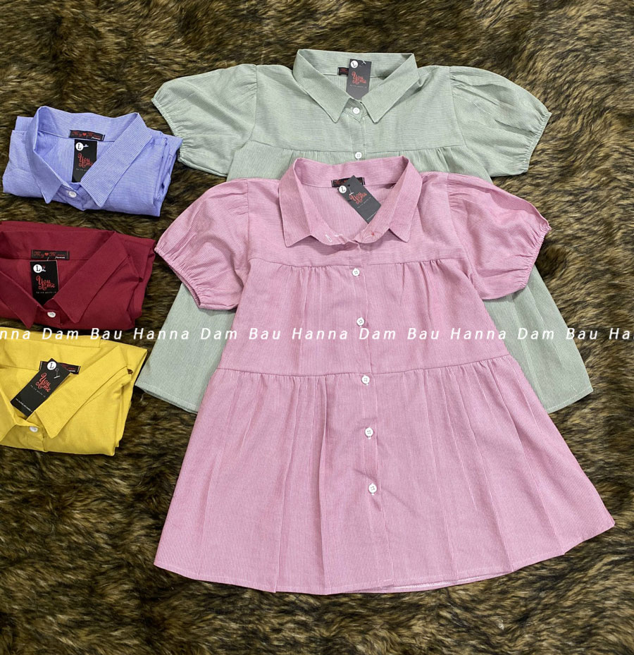 [HANNA 40-75KG] Áo bầu xinh công sở cổ sơ mi hàng thiết kế vải 100% sợi cotton cao cấp thấm mồ hôi tốt thoáng mát