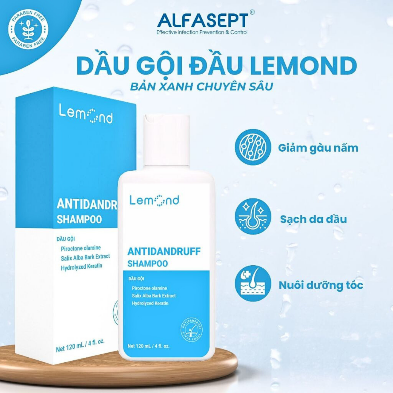 Dầu gội sạch gàu thế hệ mới alfasept lemond giúp hết nấm ngứa, dưỡng ẩm tóc ,da đầu sau 1 lần gội chai 120ml | angelskin