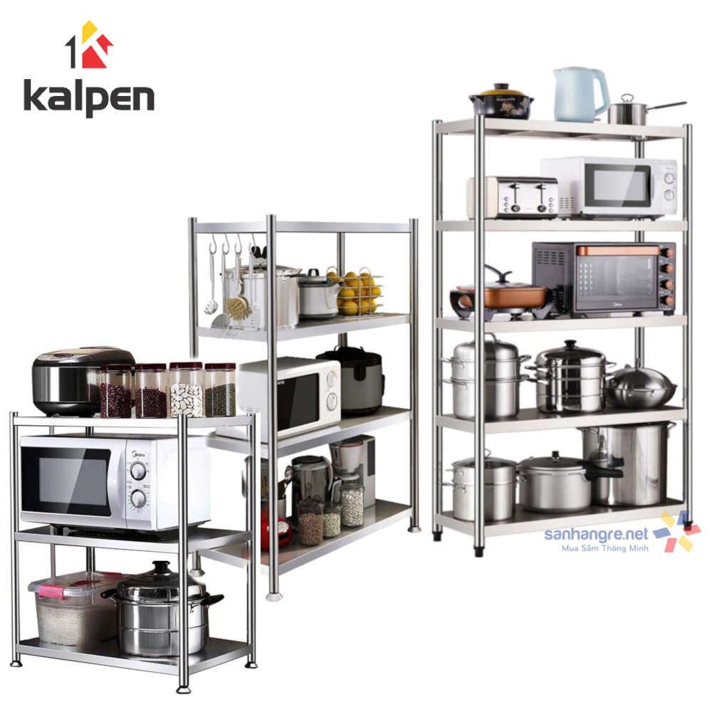 Kệ Inox 304 lắp ghép thông minh Kalpen 3/4/5 tầng size 60cm-80cm xuất Nhật -hàng chính hãng, bảo hành 24 tháng