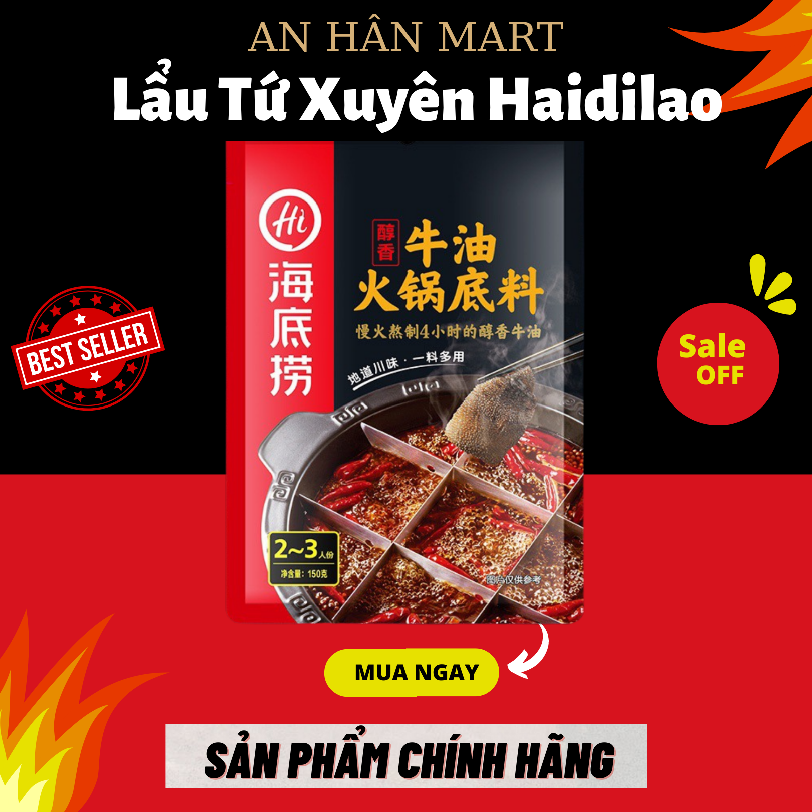 Cốt gia vị lẩu tứ xuyên trung quốc cay tê Haidilao 150g