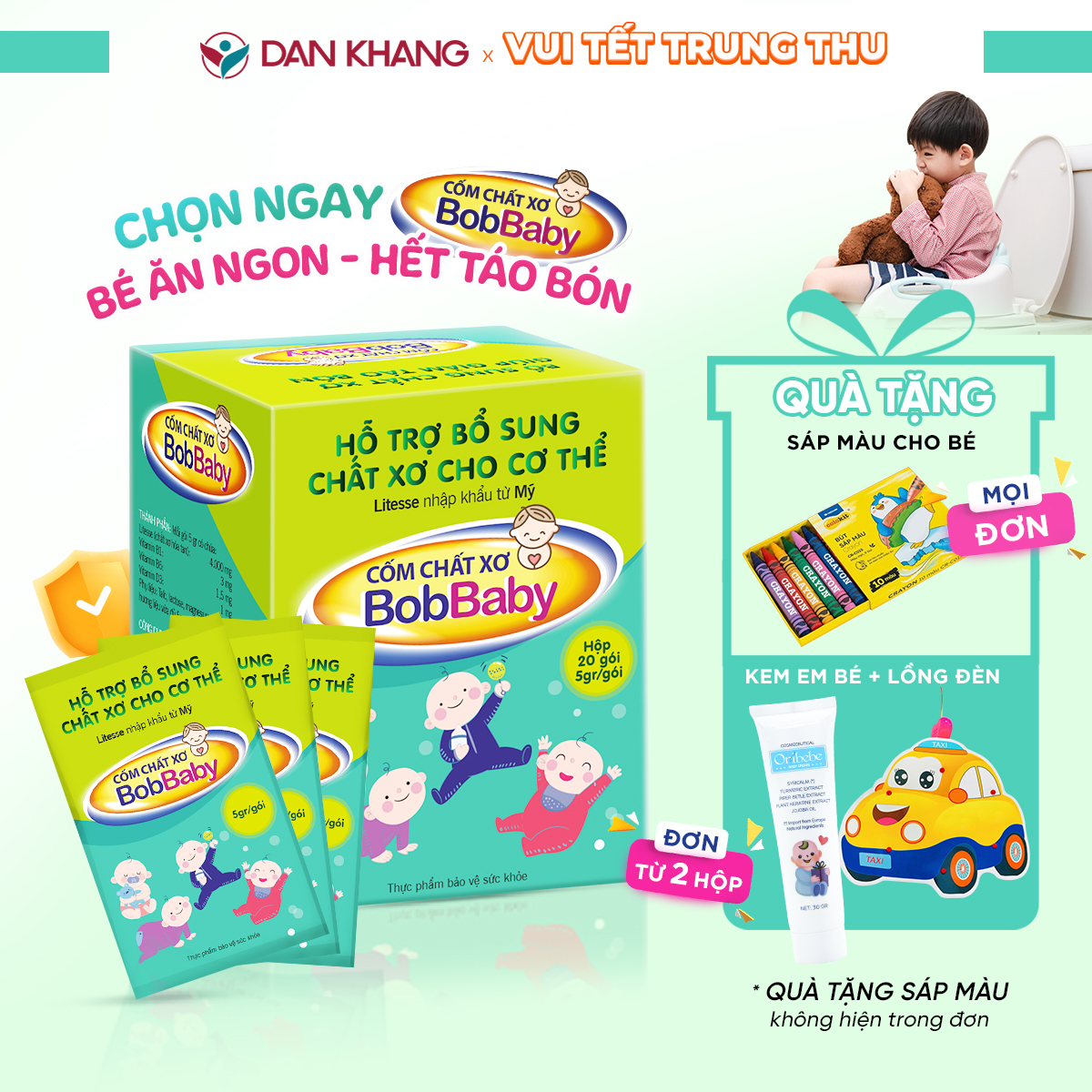 Cốm bổ sung chất xơ cho bé BobBaby Dân Khang hỗ trợ tiêu hóa giảm táo bón hộp 20 gói