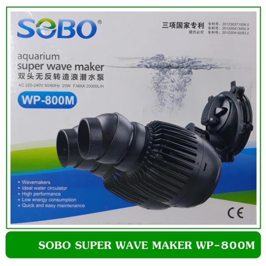 Máy Thổi Luồng 2 Đầu Sobo WP-800M (25W-20000L/H) - Tạo Dòng Nước, Làm Sạch Chất Bẩn Trong Hồ