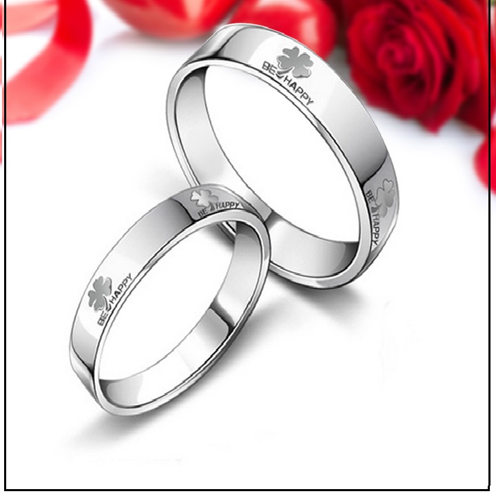 NHẪN CẶP CỎ 4 LÁ INOX, NHẪN ĐÔI INOX(1 chiếc)