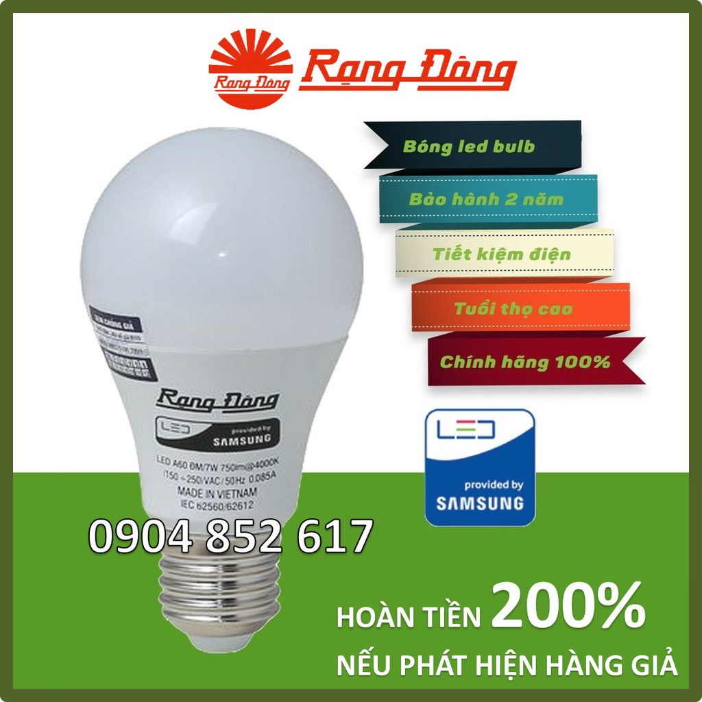 Bóng Led Rạng Đông, Chipled Samsung, 2 Năm Bảo Hành, 3W, 5W, 7W, 9W, 12W, 15W, 20W Chính Hãng