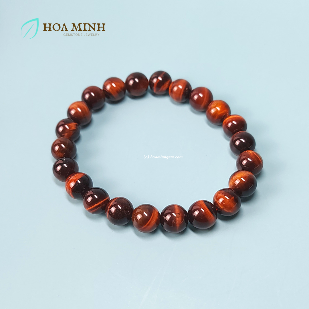 Vòng tay mắt hổ màu nâu đỏ 8 li chất đá 4a hợp mệnh hỏa mệnh thổ | hoa minh gem